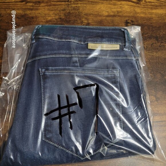 ATOS Lombardini Jeans 28 Skinny Mid Rise Rainbow Spell Out Dark Dark Wash - Picture 11 of 11